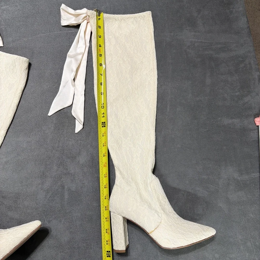 Antonio Melani x Nicola Bathie Over-the-Knee Ivory Lace Boots With Bows Size 7.5